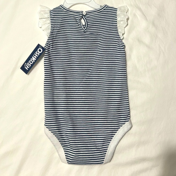 Oshkosh navy and white stripe onesie with islet lace flutter sleeve. 18 month. - Picture 2 of 5